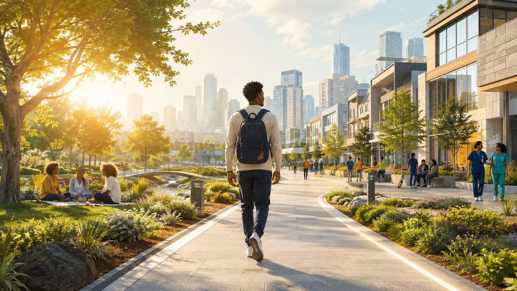 One person moving toward a future supported by personal stability and community opportunity